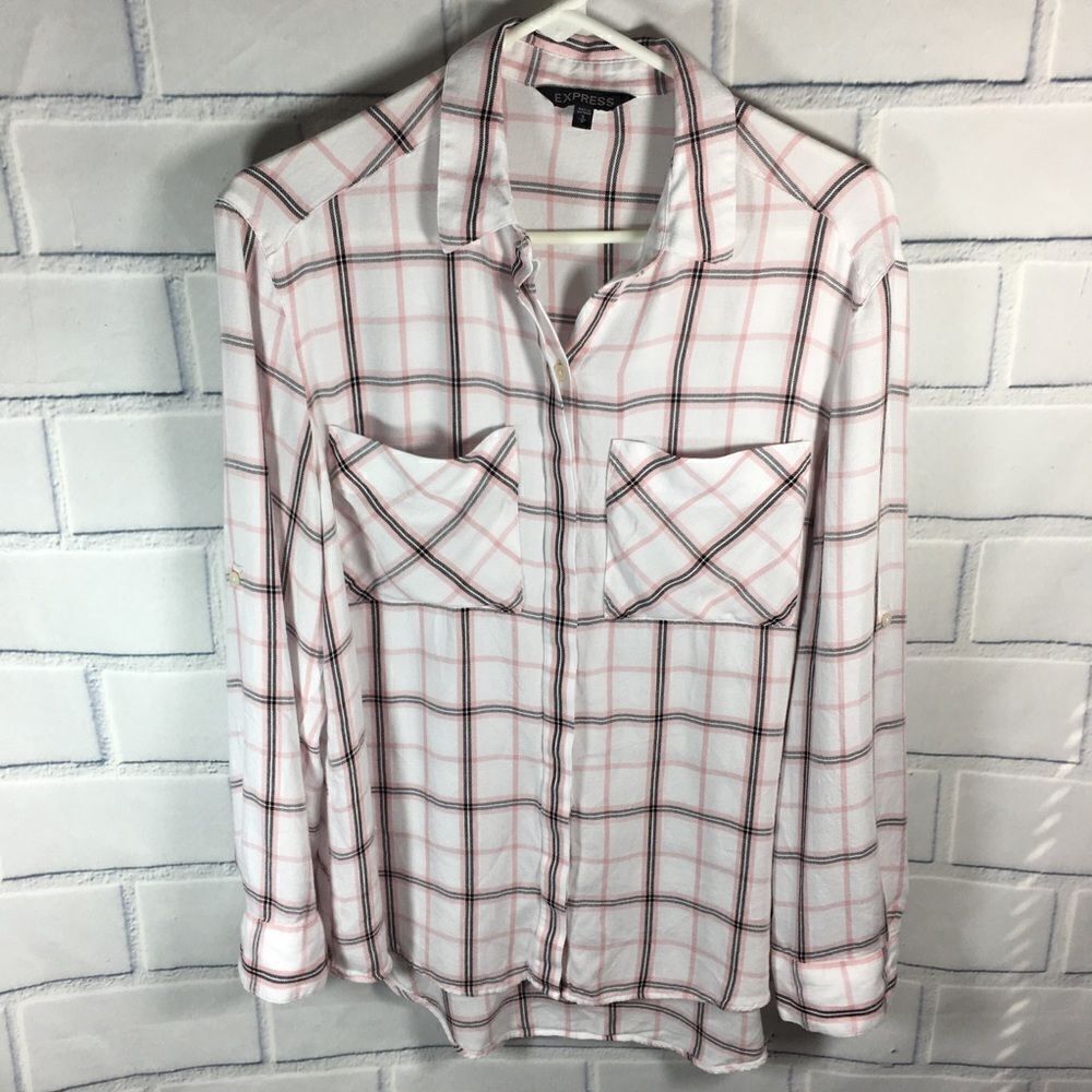 Express SZ Small Shirt Button Down pink white